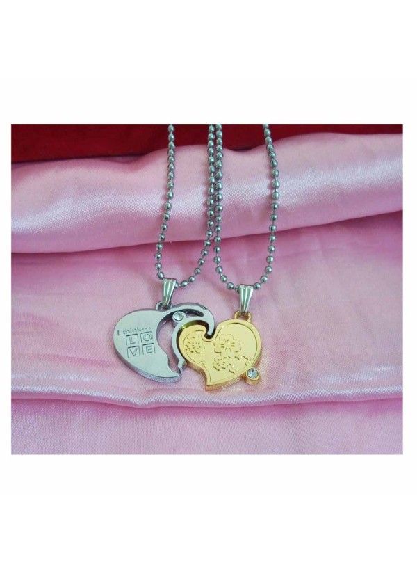 Two Pieces Couple Heart Shape Necklace by Menjewell 